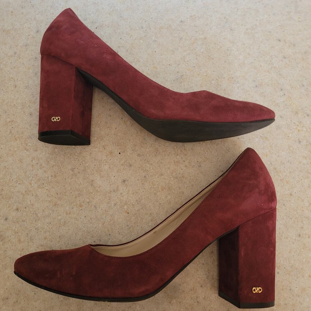 Cole Haan Alanna Grand.OS Pumps 9.5 Tawny Port Suede Block Heel Burgundy Red